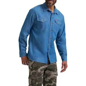 Wrangler Mens Relaxed Fit Long Sleeve Denim Shirt Mid Wash Blue 3XL New